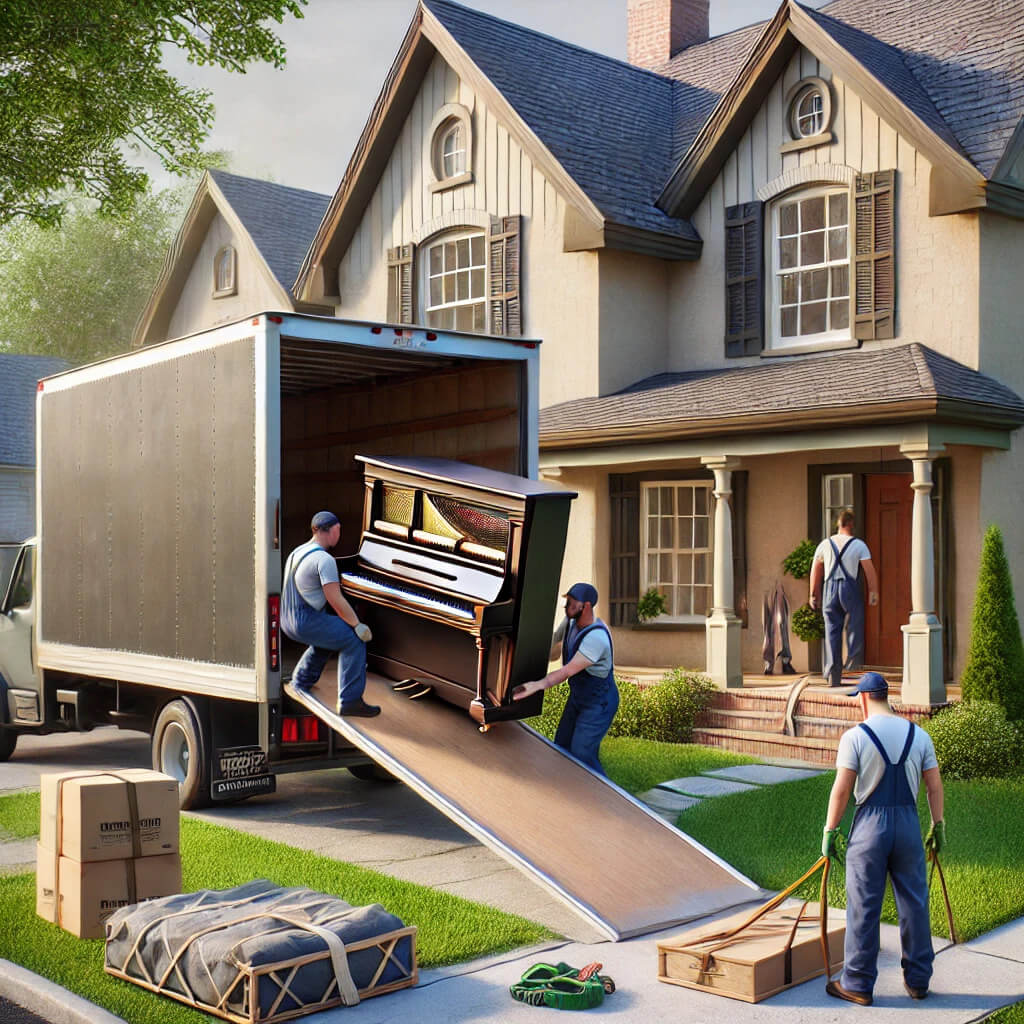 DALL·E 2024-12-18 08.43.44 - A realistic image of a piano removal service in progress at a single-story home