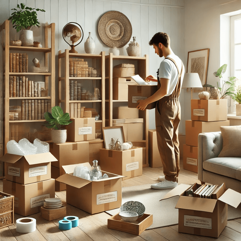 DALL·E 2024-12-18 09.15.20 - A realistic image showcasing removal packing services. The scene features a clean and organized home interior with cardboard boxes being packed