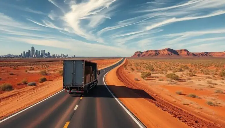 Moving truck driving from Perth to Karratha on an open highway